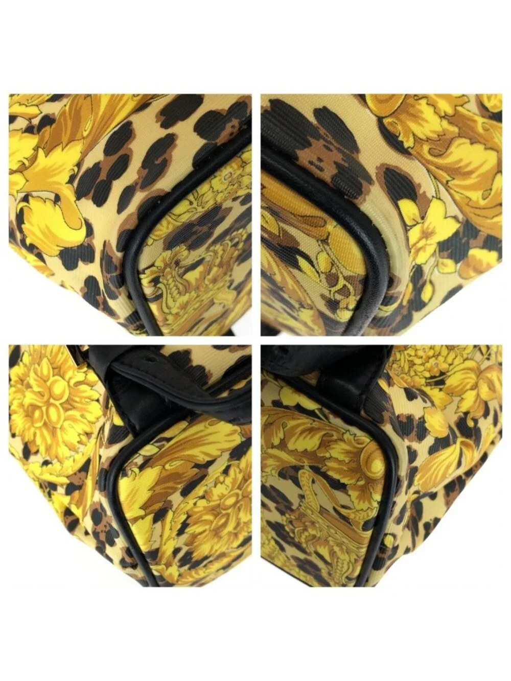 Versace Vintage Baroque Pattern Yellow Black Gold Leather Backpack